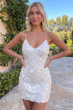 Sequins V-Neck Bodycon White Mini Homecoming Dress