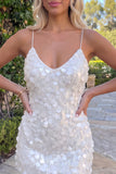 Sequins V-Neck Bodycon White Mini Homecoming Dress