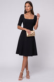 Square Neck Black A Line Midi Work Dress With Pearls