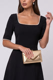 Square Neck Black A Line Midi Work Dress With Pearls