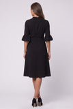 A Line Black Round Neck Midi Work Dress With Sash