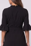 A Line Black Round Neck Midi Work Dress With Sash
