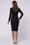 Black Sheath Ruched Midi Work Dress With Long Sleeves