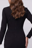 Black Sheath Ruched Midi Work Dress With Long Sleeves