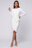 Black Sheath Ruched Midi Work Dress With Long Sleeves