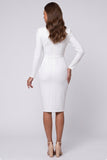 Black Sheath Ruched Midi Work Dress With Long Sleeves