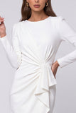 Black Sheath Ruched Midi Work Dress With Long Sleeves