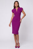 Sheath V-Neck Purple Midi Work Dress With Slit