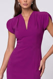 Sheath V-Neck Purple Midi Work Dress With Slit