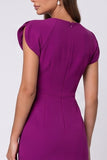 Sheath V-Neck Purple Midi Work Dress With Slit