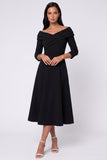 Off The Shoulder A Line Black Midi Work Dress