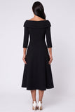 Off The Shoulder A Line Black Midi Work Dress