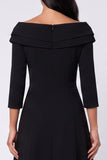 Off The Shoulder A Line Black Midi Work Dress