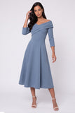 Off The Shoulder A Line Black Midi Work Dress