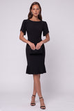 Mermaid Short Sleeve Pleated Dark Green Midi Work Dress
