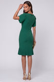 Mermaid Short Sleeve Pleated Dark Green Midi Work Dress