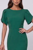 Mermaid Short Sleeve Pleated Dark Green Midi Work Dress