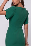 Mermaid Short Sleeve Pleated Dark Green Midi Work Dress