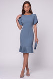 Mermaid Short Sleeve Pleated Dark Green Midi Work Dress