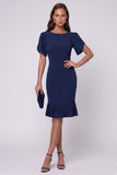 Mermaid Short Sleeve Pleated Dark Green Midi Work Dress