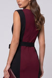 V-Neck Sheath Burgundy Midi Work Dress With Sash