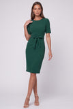 Sheath Black Round Neck Midi Work Dress with Belt