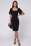 Black Square Neck Sheath Midi Work Dress