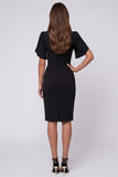 Black Square Neck Sheath Midi Work Dress