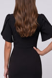 Black Square Neck Sheath Midi Work Dress