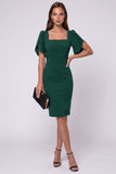 Black Square Neck Sheath Midi Work Dress