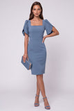 Black Square Neck Sheath Midi Work Dress