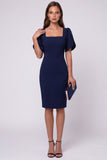 Black Square Neck Sheath Midi Work Dress