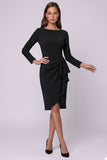 Purple Sheath Long Sleeve Ruffled Midi Work Dress