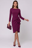 Purple Sheath Long Sleeve Ruffled Midi Work Dress
