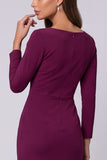 Purple Sheath Long Sleeve Ruffled Midi Work Dress