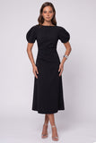 A-Line Royal Blue Midi Work Dress with Puff Sleeves