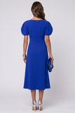 A-Line Royal Blue Midi Work Dress with Puff Sleeves