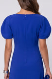 A-Line Royal Blue Midi Work Dress with Puff Sleeves