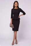 Ruffled Sheath Dusty Blue Midi Work Dress with 3/4 Sleeves