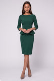 Ruffled Sheath Dusty Blue Midi Work Dress with 3/4 Sleeves