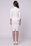 Sheath White Ruched Midi Work Dress with 3/4 Sleeves
