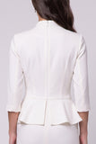 Sheath White Ruched Midi Work Dress with 3/4 Sleeves