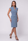 Black Single Breasted Sheath Midi Work Dress with Cap Sleeves