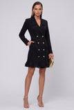 Notch Lapel Black Double Breasted Midi Work Dress