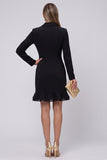 Notch Lapel Black Double Breasted Midi Work Dress