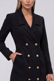Notch Lapel Black Double Breasted Midi Work Dress