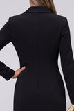 Notch Lapel Black Double Breasted Midi Work Dress