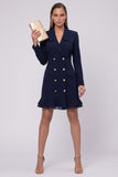 Notch Lapel Black Double Breasted Midi Work Dress