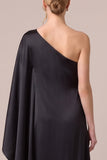 One Shoulder Floral Pink A Line Satin Maxi Formal Dress With Slit