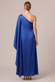 One Shoulder Floral Pink A Line Satin Maxi Formal Dress With Slit